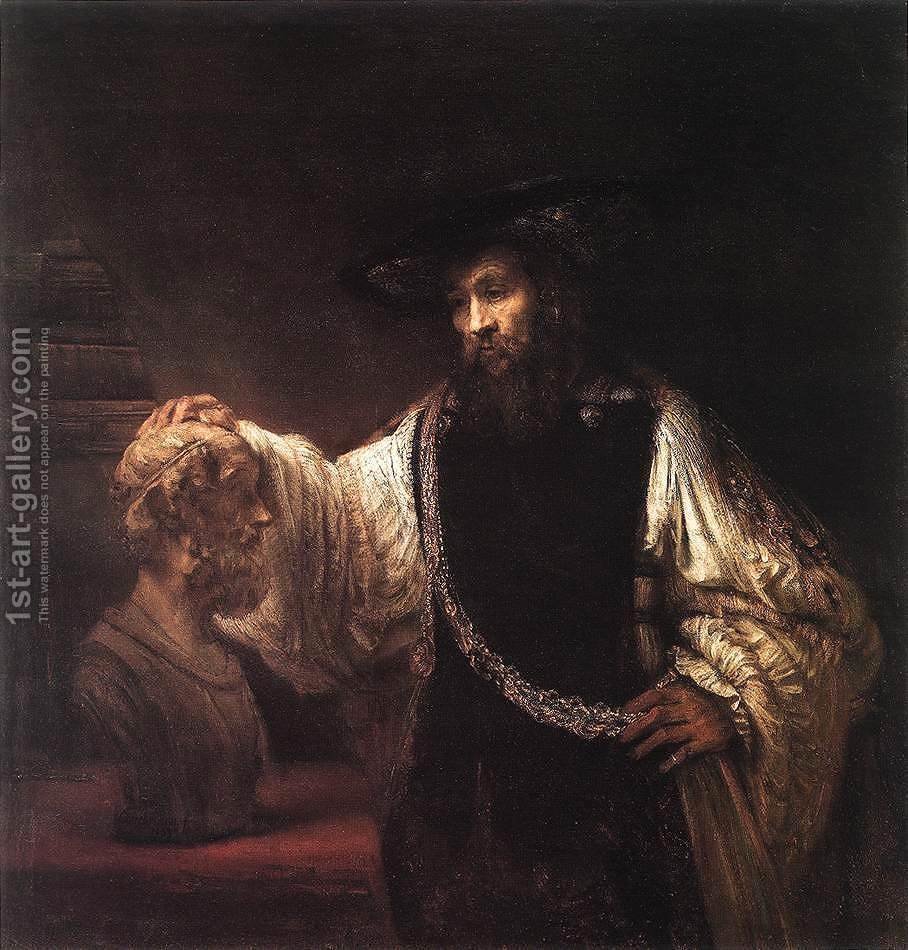 908x950 Aristotle With A Bust Of Homer 1653 Rembrandt Reproduction 1st - Aristotle Painting