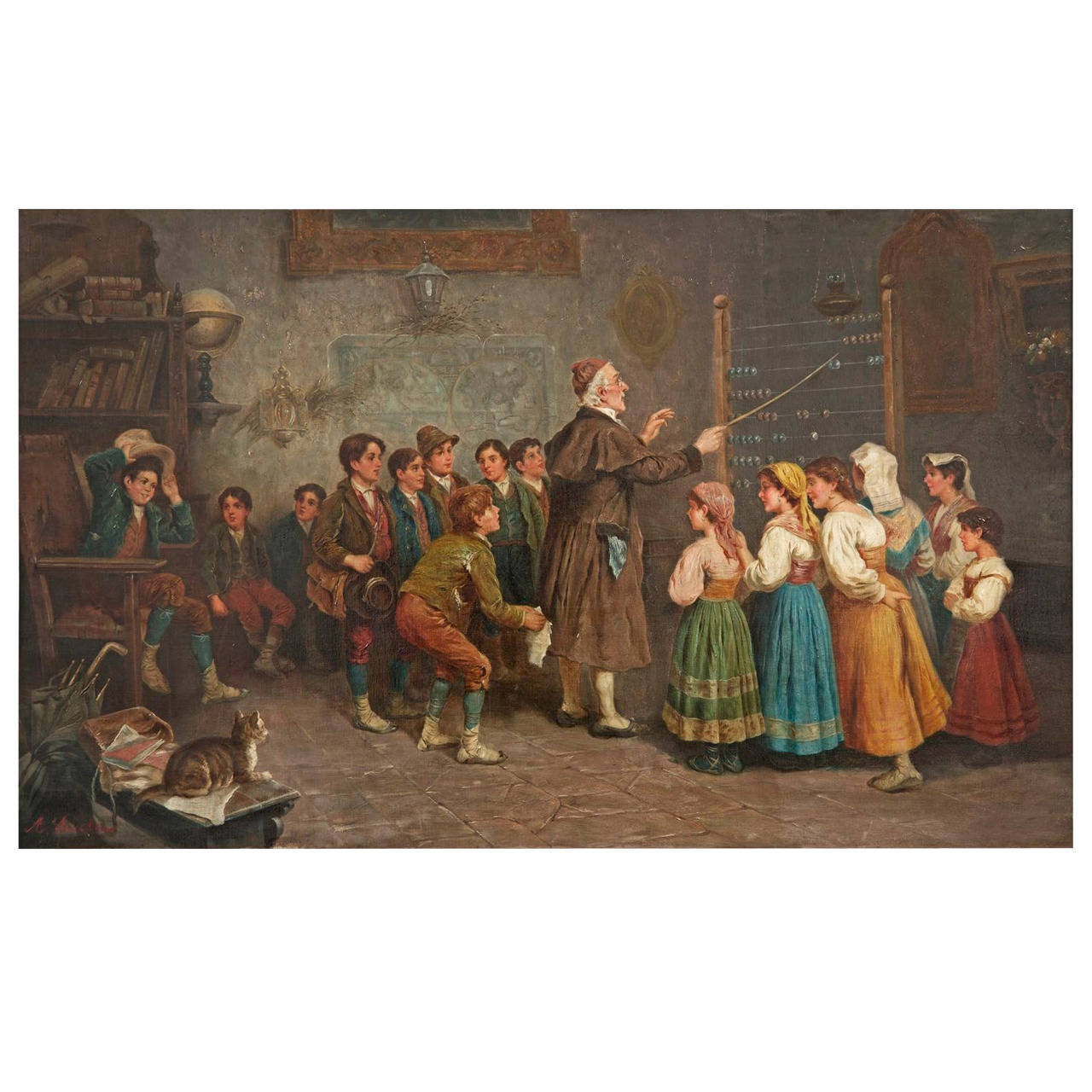 1280x1280 A. Secola Antique Oil Painting Arithmetic Lesson - Arithmetic Painting