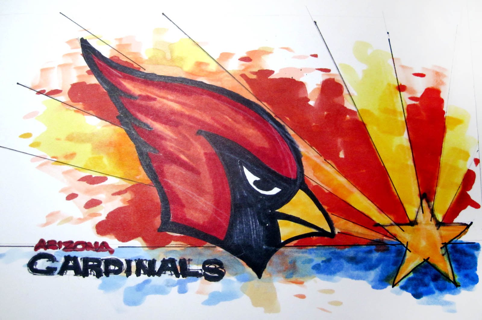 1600x1062 Nfl Football Series Arizona Cardinals Time Lapse Drawing - Arizona Cardinals Painting