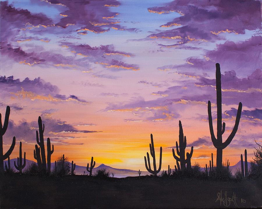 900x719 Arizona Sunset Painting By Alex Izatt - Arizona Painting