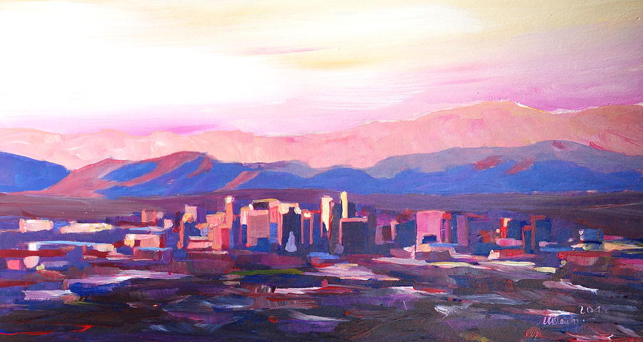900x479 Phoenix Arizona Skyline At Dusk With Phoenix Mountains Painting By - Arizona Painting