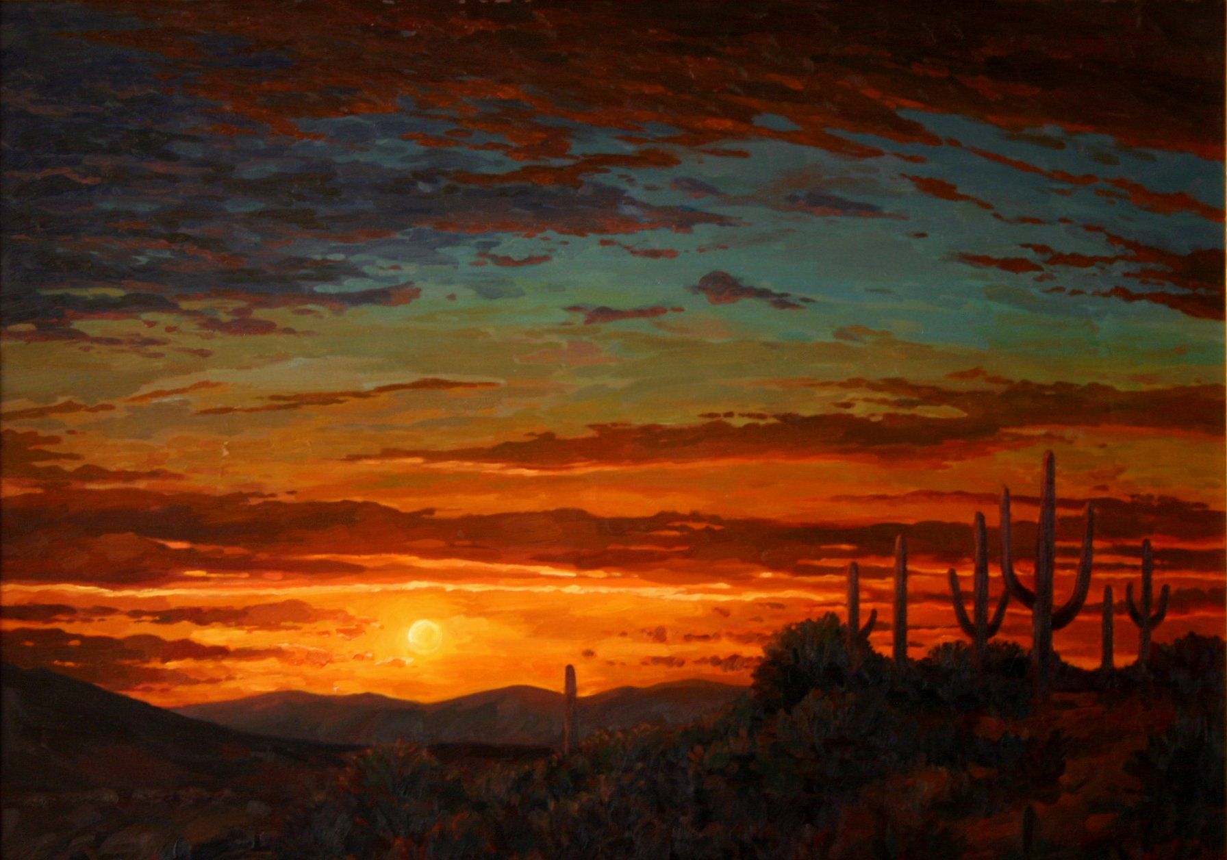 1792x1256 Giclee' Canvas Print Western Impressionistic Arizona Desert Sunset - Arizona Sunset Painting