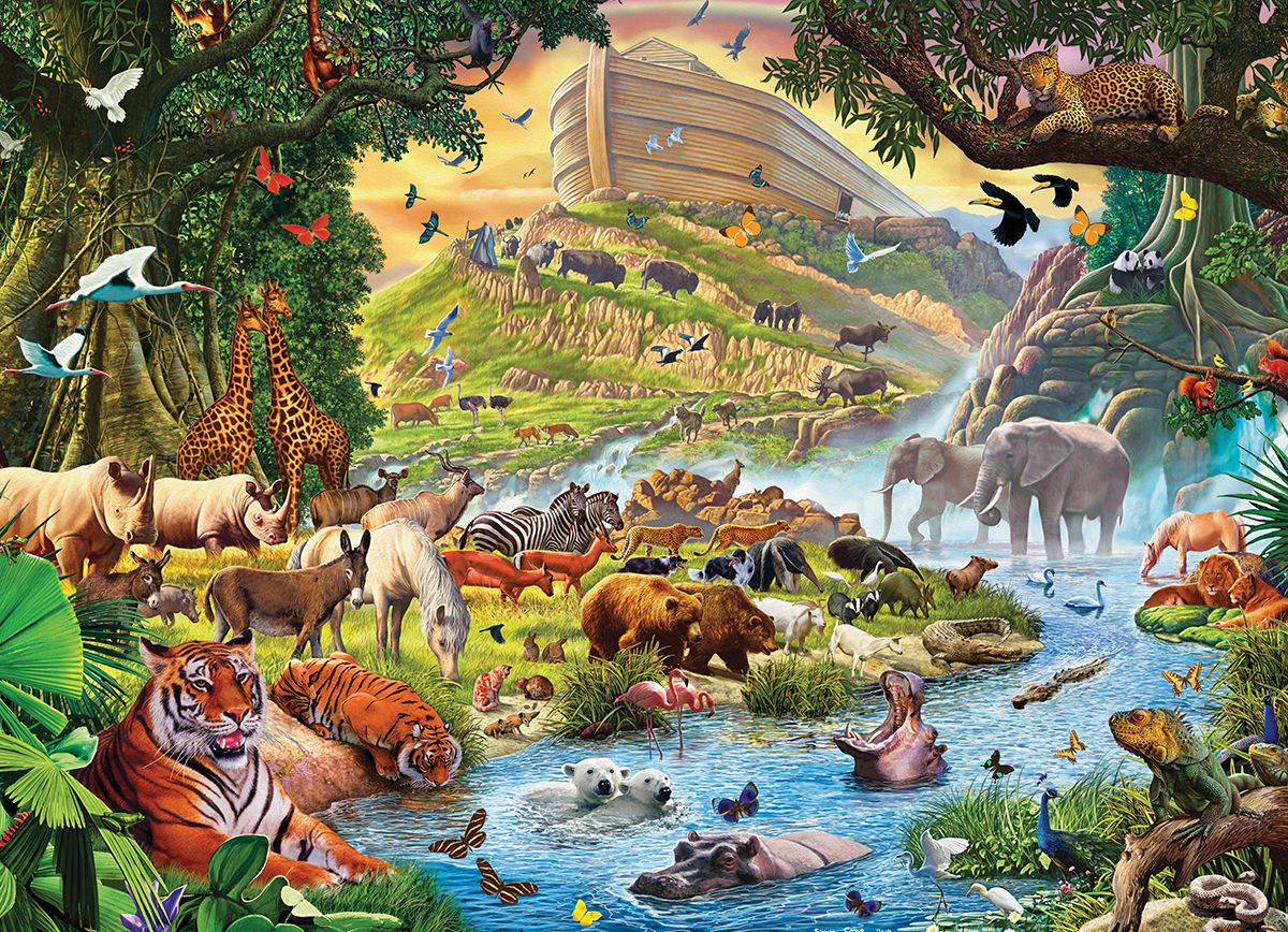1200x868 Noah's Ark Before The Rain By Steve Crisp. 300 Pieces. A Couple - Ark Painting Animals