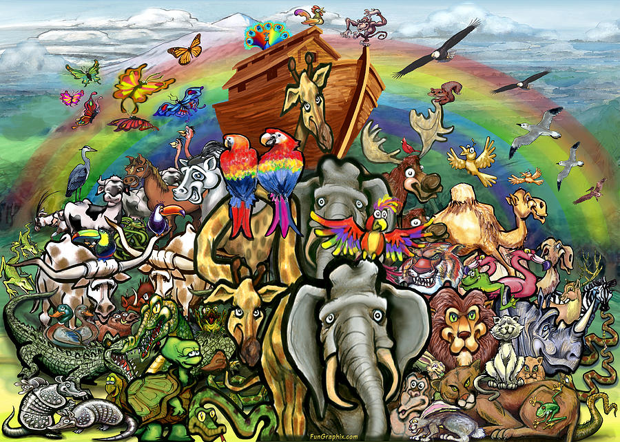 900x642 Noah's Ark Painting By Kevin Middleton - Ark Painting Animals