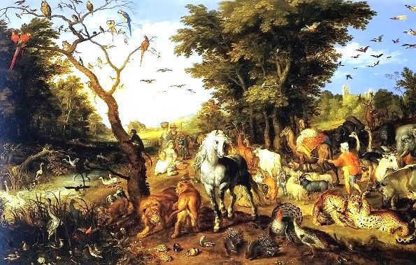 595x379 The Entry Of The Animals Into Noah's Ark Christian Stuff - Ark Painting Animals