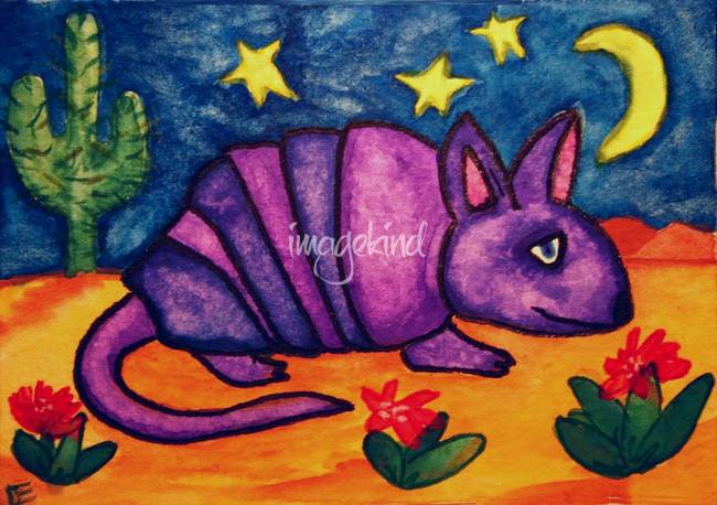 650x458 Purple Armadillo In The Desert Night By Deborah Erskine - Armadillo Painting