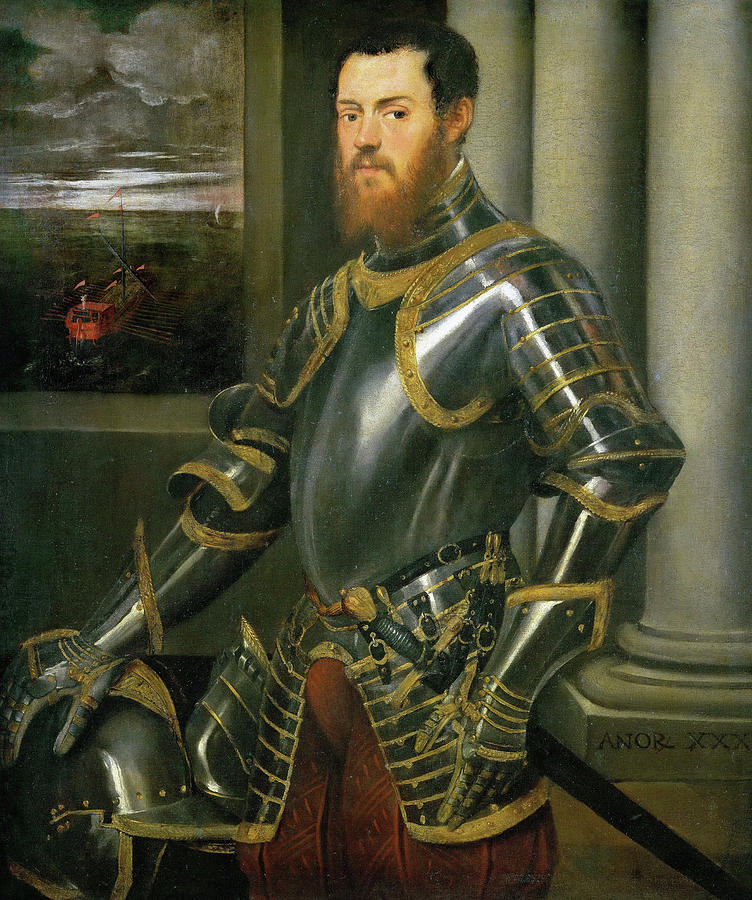 752x900 Young Man In A Gold Decorated Suit Of Armour Painting By Tintoretto - Armor Painting