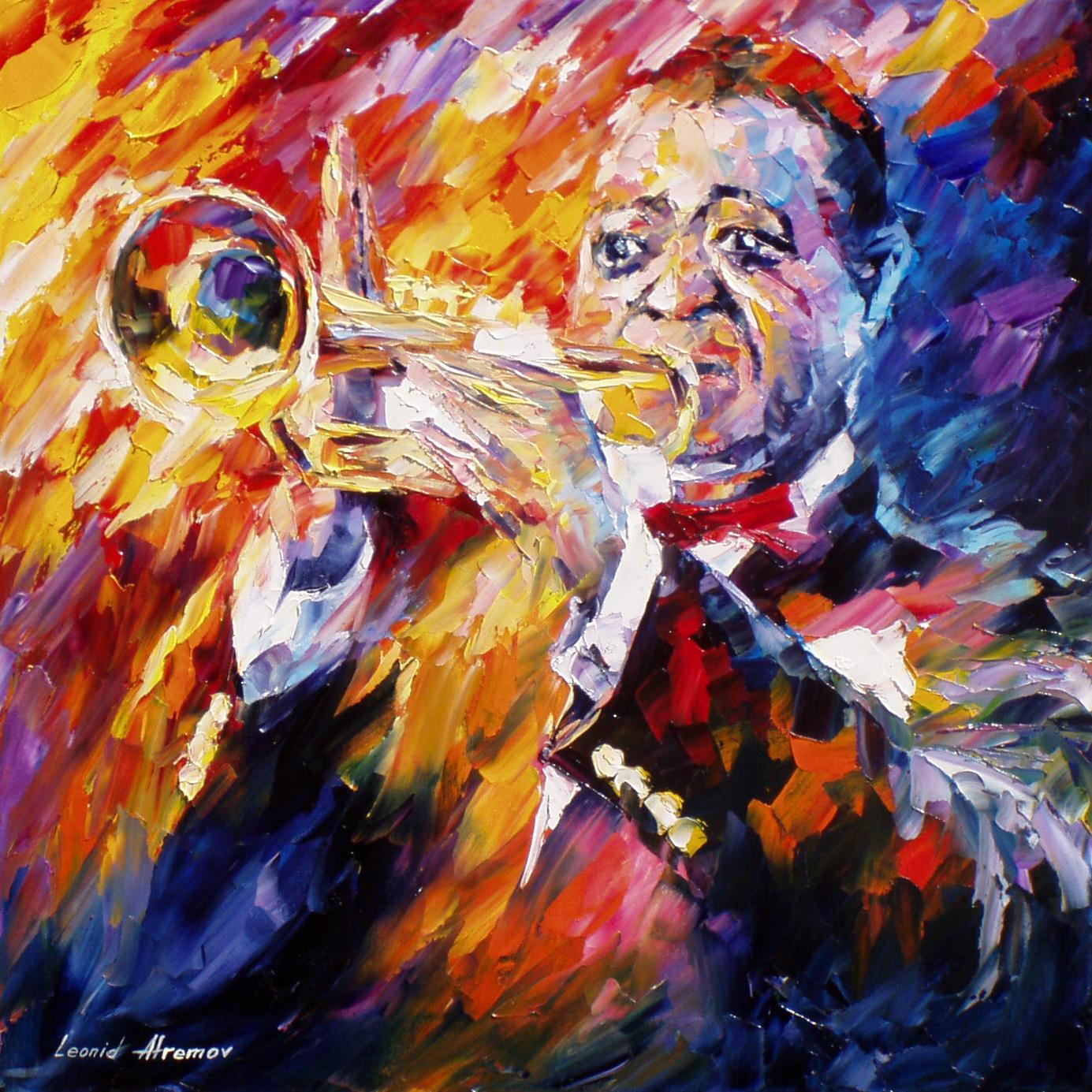 1385x1385 Louis Armstrong 4 Palette Knife Oil Painting On Canvas By Leonid - Armstrong Painting