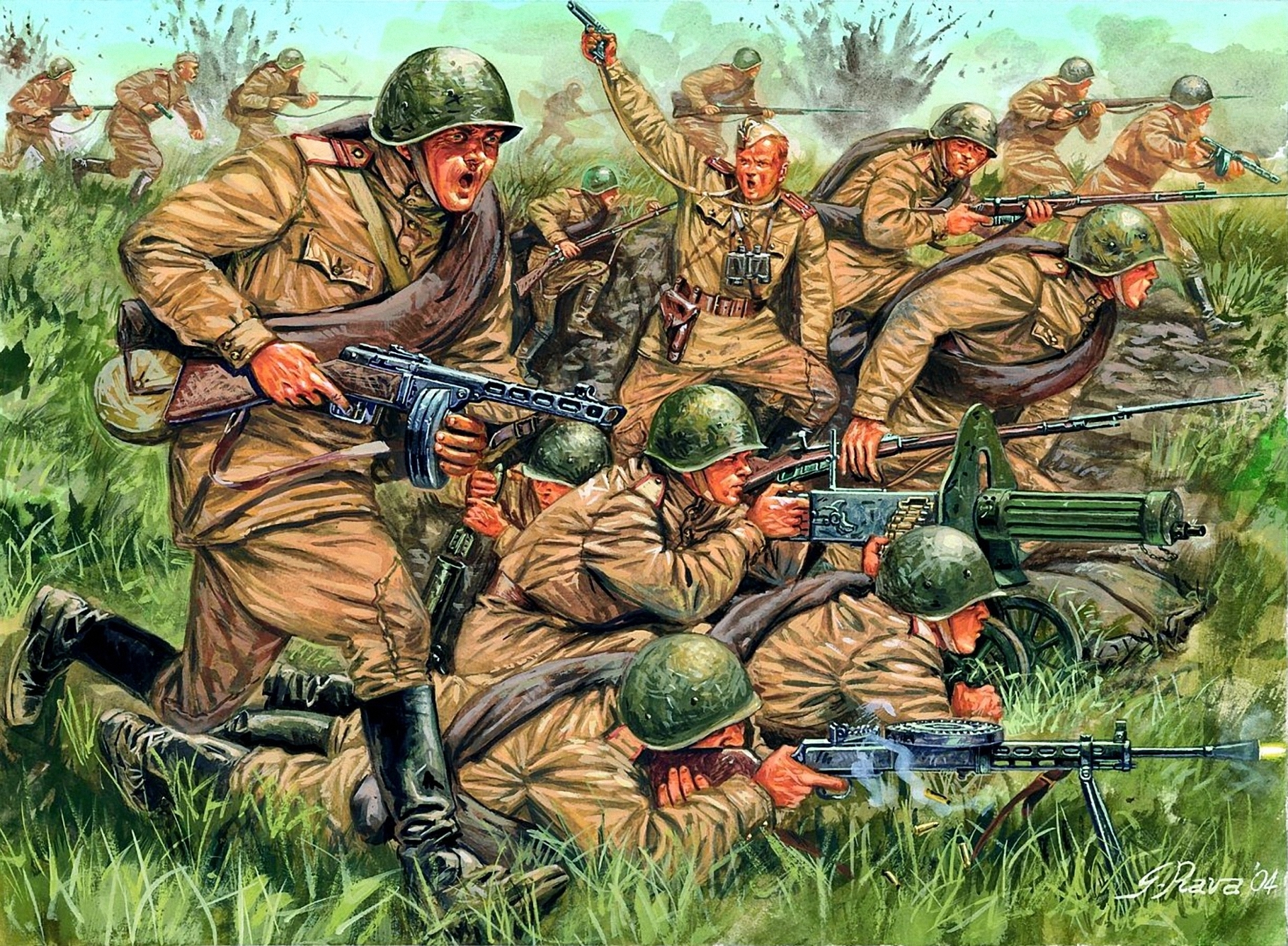 1921x1410 Photos Soldiers Machine Guns Painting Art Army 1921x1410 - Army Painting