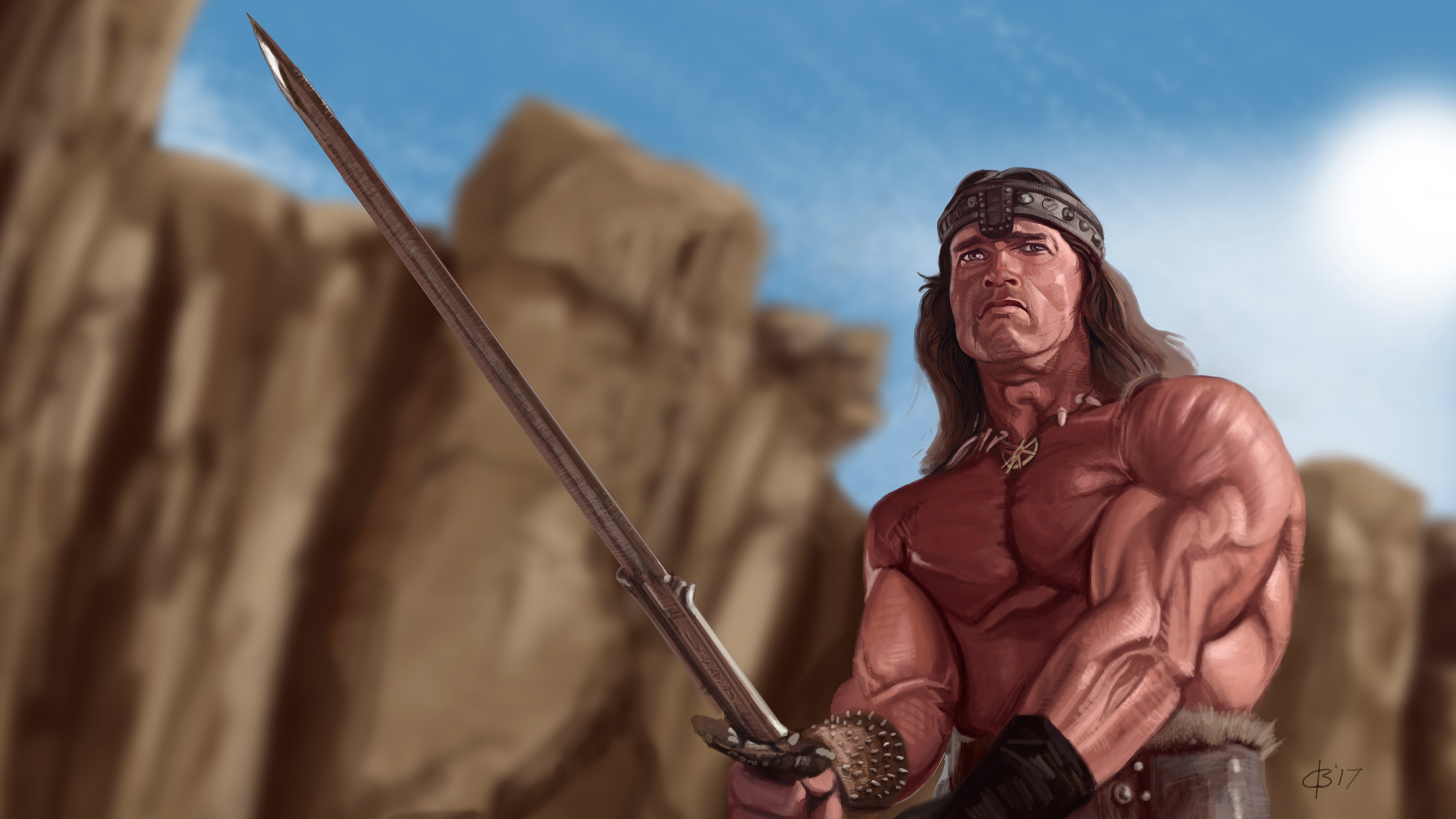 3840x2160 Images Arnold Schwarzenegger Swords Warriors Conan The 3840x2160 - Arnold Schwarzenegger Painting