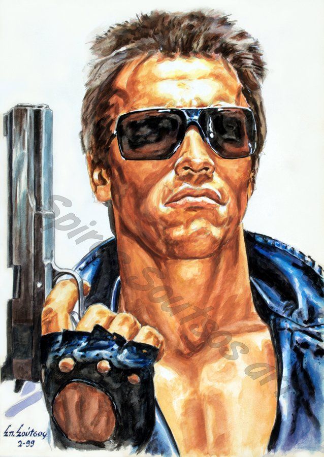 638x900 The Terminator 1984 Arnold Schwarzenegger Painting Portrait - Arnold Schwarzenegger Painting