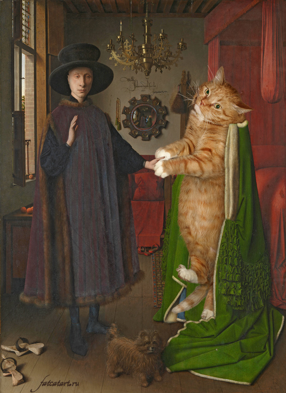 584x800 Fatcatart Great Artists' Mews The Man And The Cat - Arnolfini Portrait Painting