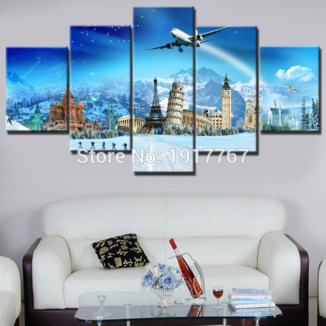 640x640 Large Postmodern Wall Canvas Picture Famous European Tourist Sites - Around The World Painting