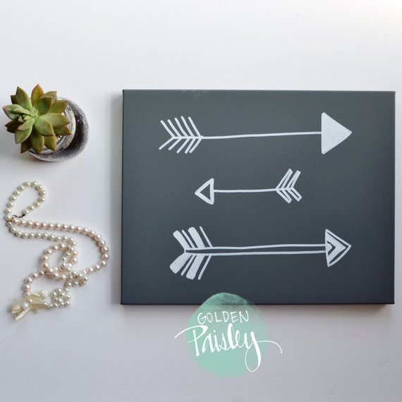 570x570 Gray Or Custom Color Arrow Canvas Painting Hand Painted Modern - Arrow Canvas Painting