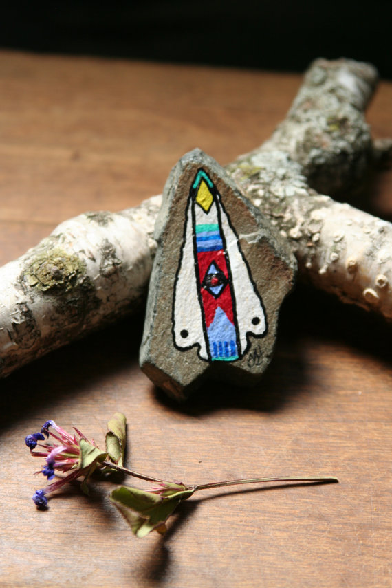 570x855 Arrowhead Painting On Unique Shaped Rock By Goodmourningdove - Arrowhead Painting