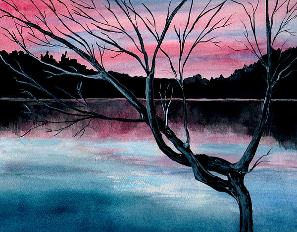 600x470 Dusk Lake Arrowhead Maine Painting By Brenda Owen - Arrowhead Painting