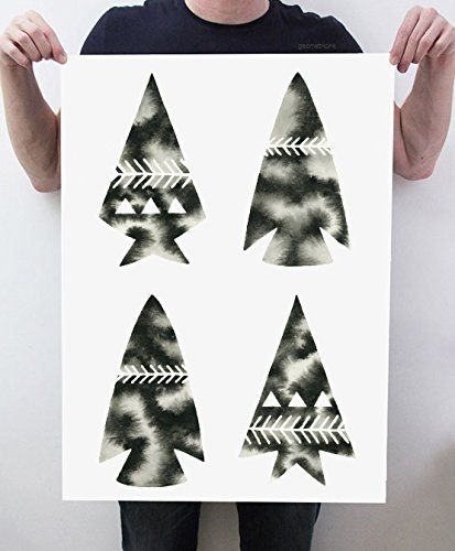 413x500 Arrow Painting Watercolor Arrowhead Artwork Minimal Black White - Arrowhead Painting