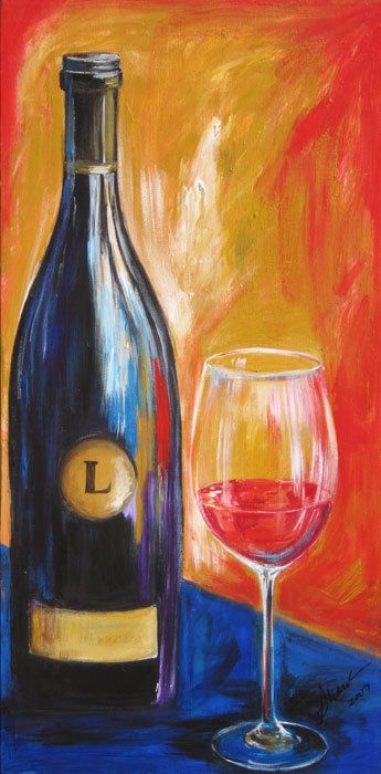 345x700 Wine Painting, Wine Bottle And Wine Glass Art Limited Edition - Art And Wine Painting