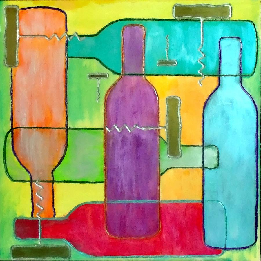 900x900 Contemporary Wine Bottles Painting By Char Swift - Art And Wine Painting