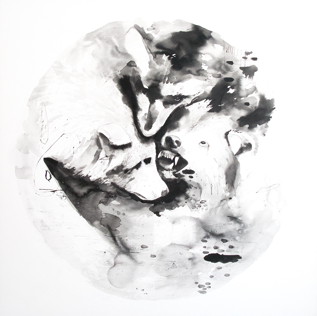 1200x1199 Wolves Mette Beauton Art Gallery Paintings - Art Black And White Painting