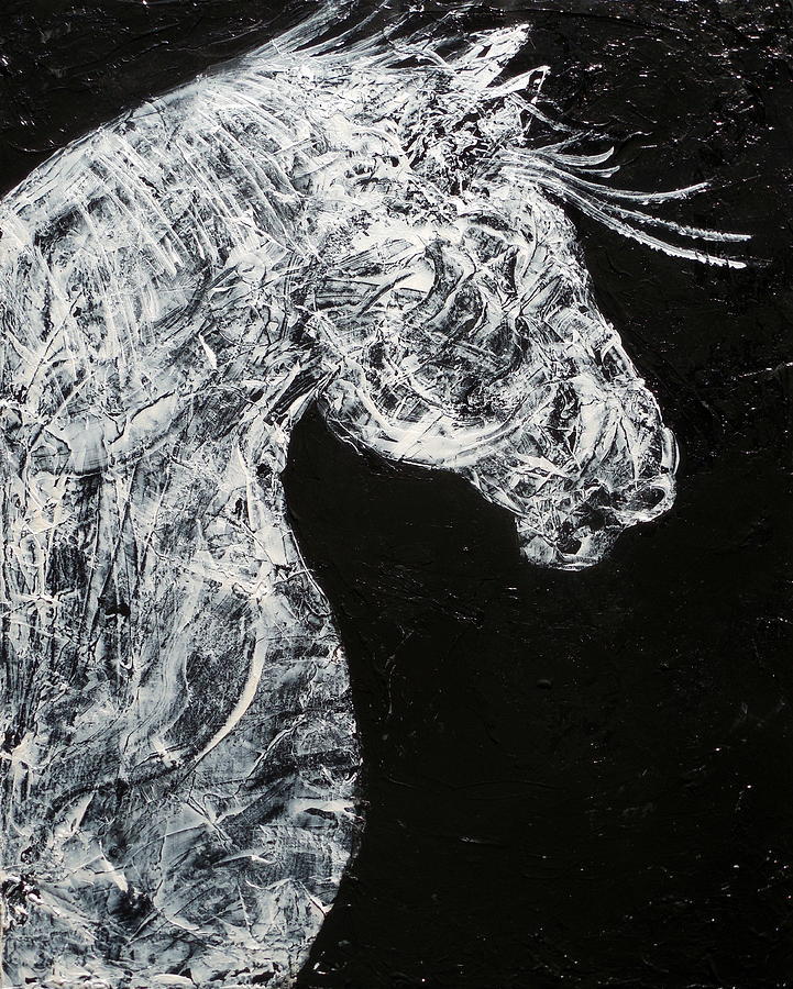 721x900 Abstract Draft Horse Black And White Painting Painting By Holly - Art Black And White Painting