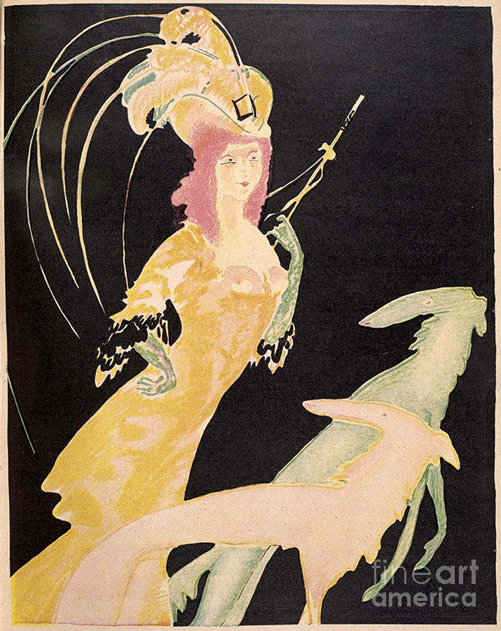 715x900 Art Deco Woman With Dog Painting By Albert Weisberger - Art Deco Woman Painting