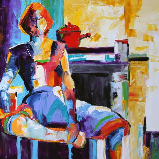 650x650 Exhausted Woman Figurative Oil Painting, Art Deco Painting, Art - Art Deco Woman Painting