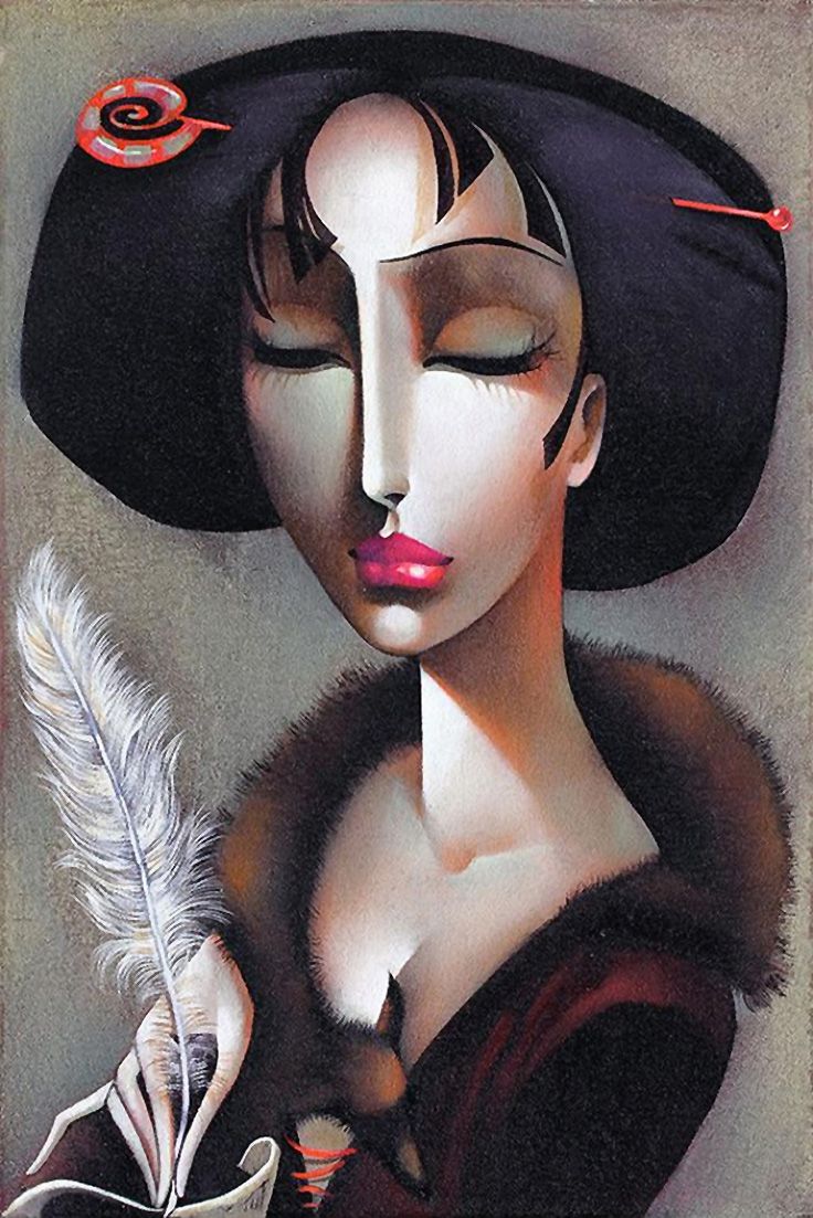736x1103 Poetesse - Art Deco Woman Painting