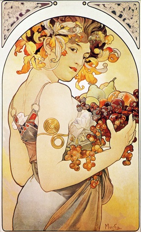 288x472 Vintage Art Deco Poster Woman With Fruit In Her Hair - Art Deco Woman Painting