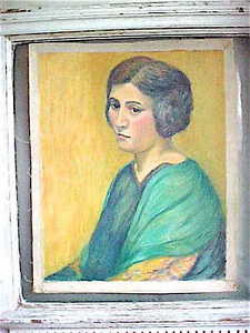 225x300 Vintage Art Deco Signed Oil Julie H. Stursberg Portrait Of Woman - Art Deco Woman Painting
