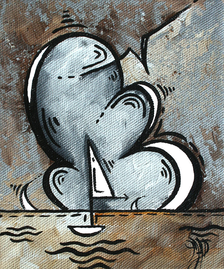 750x900 Coastal Art Contemporary Sailboat Painting Whimsical Design Silver - Art Design Painting