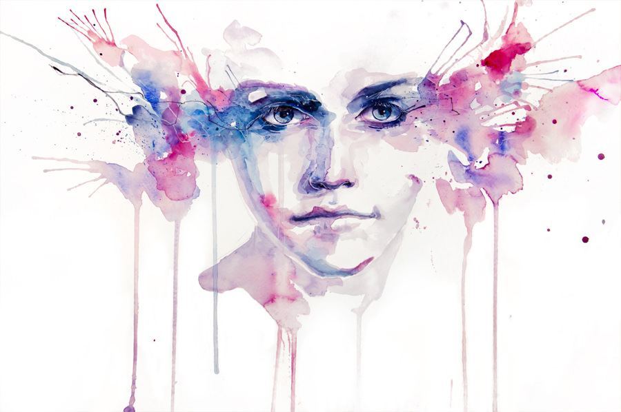 900x598 Stunning Eyes Pink Blue Watercolor Portrait Painting Art Design - Art Design Painting