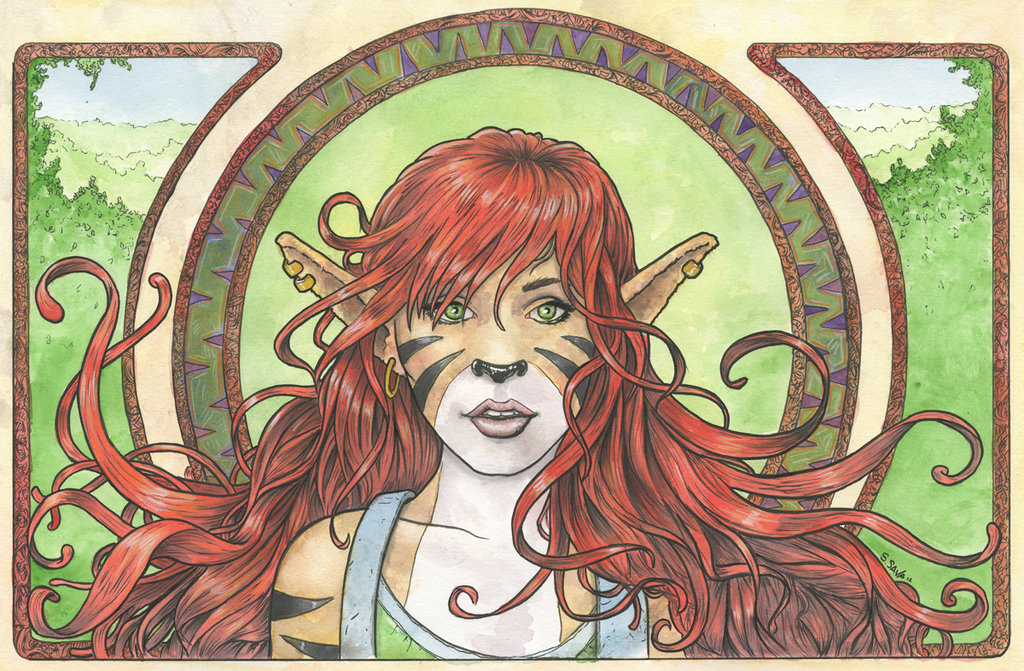 1024x671 Felicity Art Nouveau Watercolor Painting By Ssava - Art Nouveau Painting