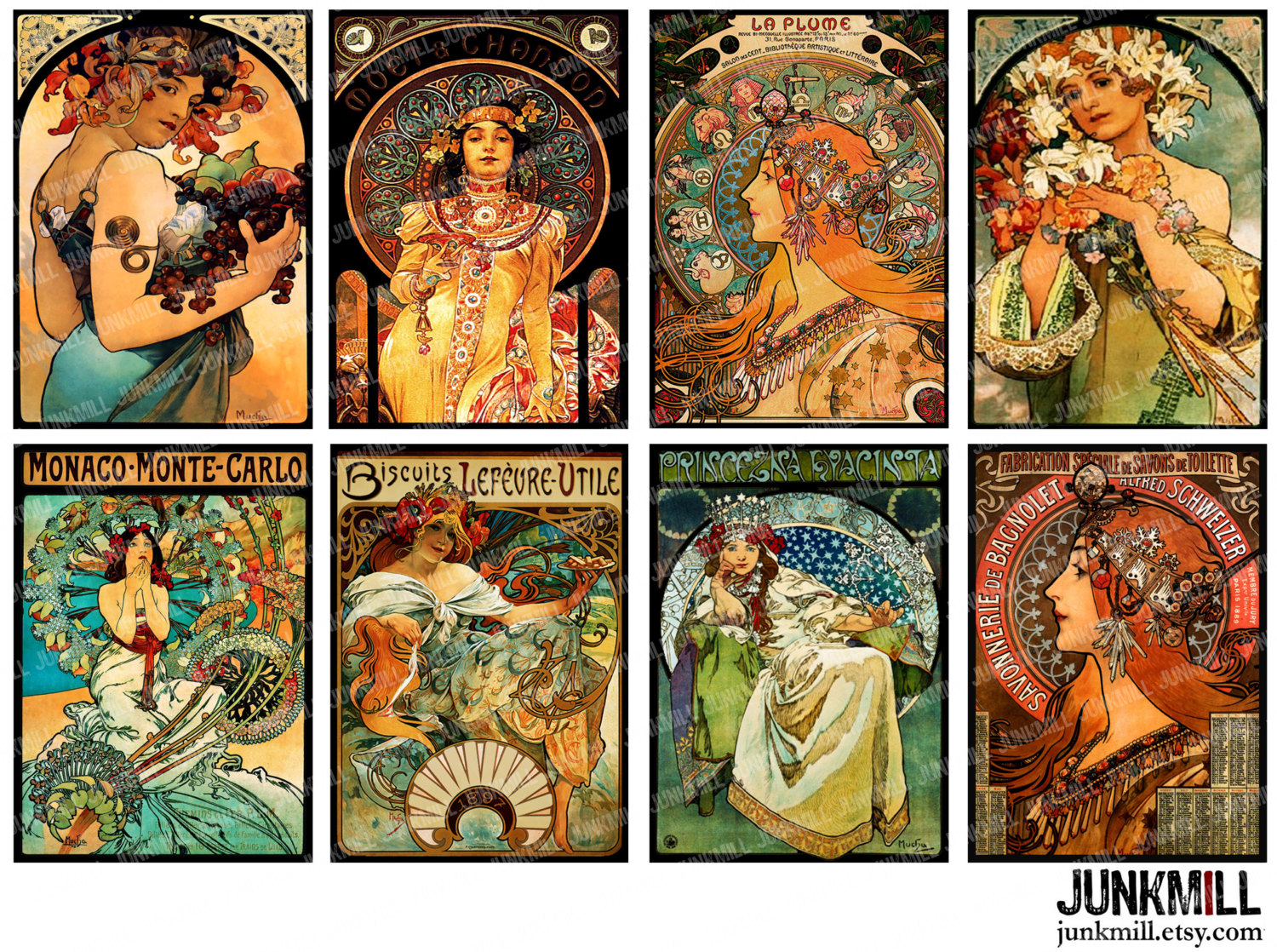 1500x1118 Mucha Masterpieces Digital Printable Collage Sheet - Art Nouveau Painting