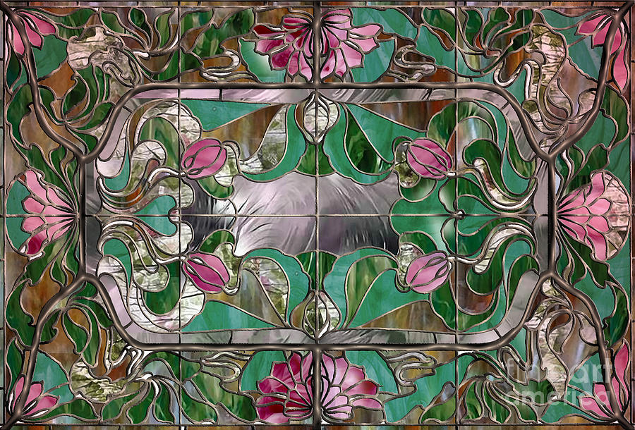 900x610 Stained Glass Art Nouveau Window Painting By Mindy Sommers - Art Nouveau Painting
