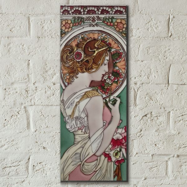 600x601 Decorative Ceramic Wall Tile Art Nouveau Lady Handpainted - Art Nouveau Woman Painting