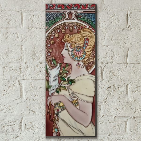 600x601 Decorative Tile Wall Art Art Nouveau Lady Handpainted - Art Nouveau Woman Painting