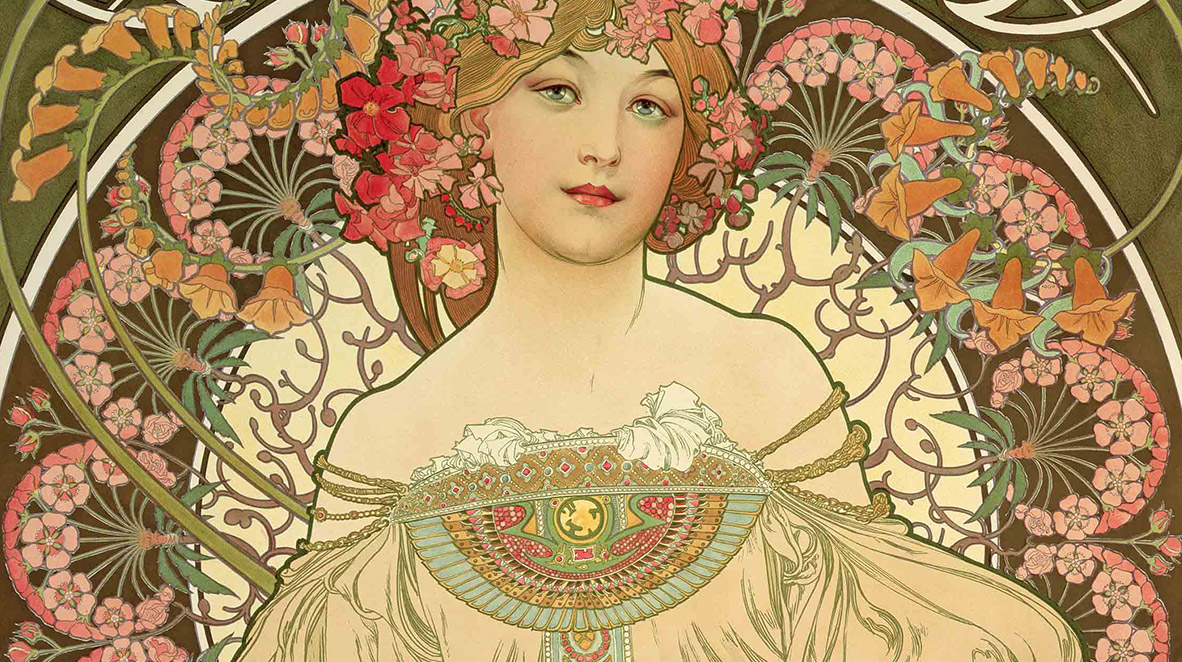 1182x662 Mucha's Art Nouveau Jewelry - Art Nouveau Woman Painting