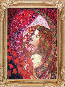 225x300 Art Nouveau Woman Dollhouse Miniature Picture - Art Nouveau Woman Painting