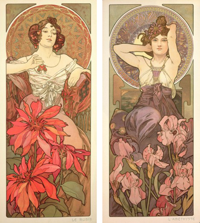 700x779 Mucha's Art Nouveau Jewelry - Art Nouveau Woman Painting
