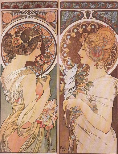 383x499 Alphonse Mucha, Art, Art Nouveau, Mucha, Painting, Profile - Art Nouveau Woman Painting