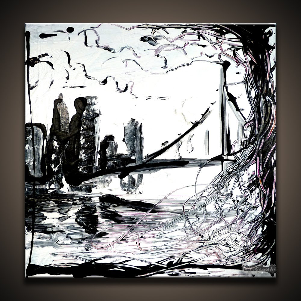 1000x1000 Painting Black And White Cityscape On Small Canvas - Art Painting Black And White