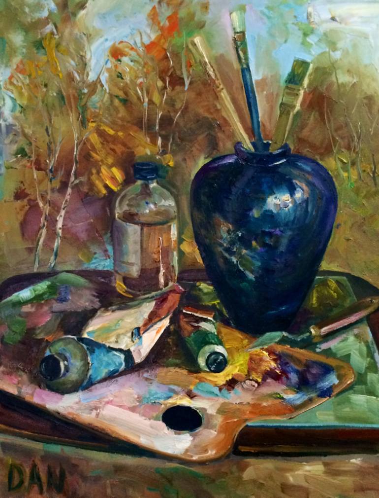 770x1010 Saatchi Art Still Life With Art Supplies Painting By Maryna - Art Painting Supplies