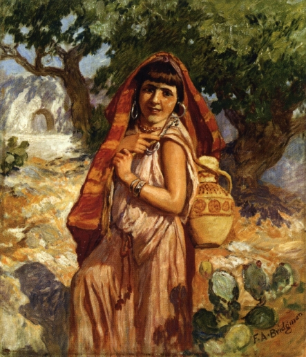 443x517 The Water Carrier Painting Frederick Arthur Bridgman Oil Paintings - Arthur Painting