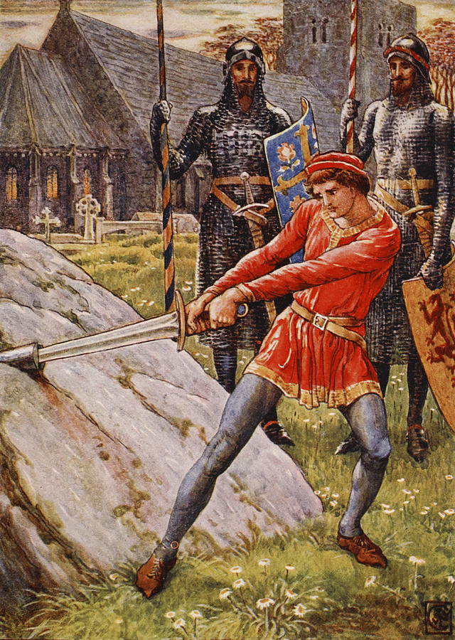 640x900 Arthur Draws The Sword From The Stone Painting By Walter Crane - Arthur Painting