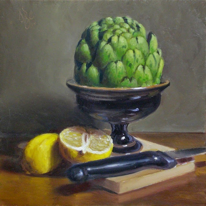 698x700 Debbie's Art Space Artichoke And Lemon Oil On 6x6 Inch Board - Artichoke Painting