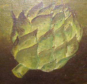 300x288 Nice Vintage Mid Century Still Life Artichoke Oil Painting By D - Artichoke Painting