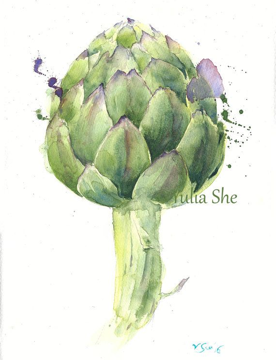 570x743 Original Watercolor Painting Artichoke Illustration Home Decor - Artichoke Painting