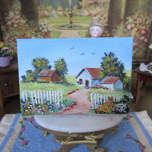 300x300 Signed Miniature Artisan Painting Farm House Country Artist - Artisan Painting