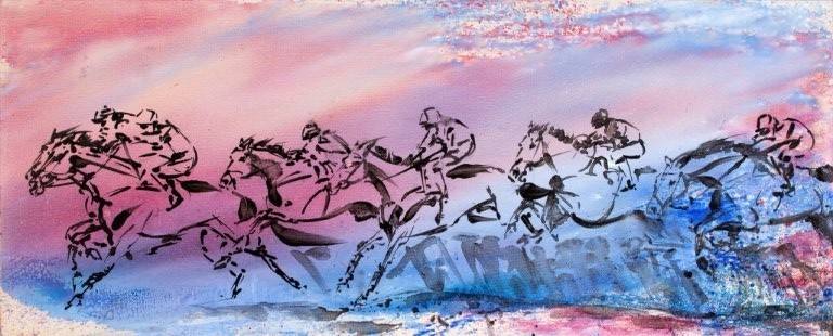 768x310 Rare Superb Elizabeth Armstrong Original The Final Flight Horse - Artist Armstrong Painting